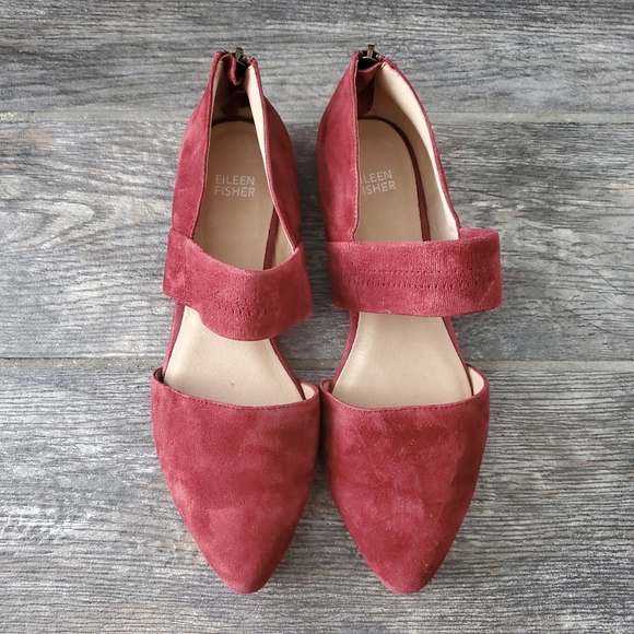 Eileen Fisher Hall Pointed Toe Burgundy Suede Flat